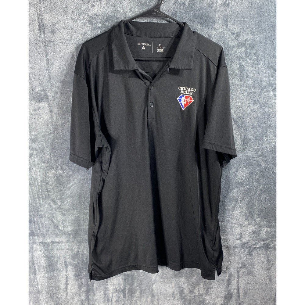 NBA Polo Shirt Men XL Black Basketball Antigua 75th Anniversary Chicago Bulls